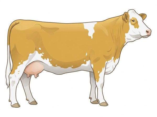 Gold with a few white spots and ticking in the white Fullblood Simmental Cow