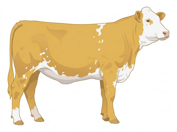Gold with a full white face, white brisket and underline, a few white spots and ticking in the white Fullblood Simmental Heifer