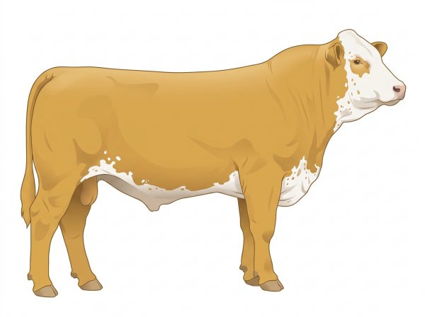 Gold with a full white face, white brisket and underline, a few white spots and ticking in the white Fullblood Simmental Steer