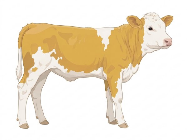 Gold with a full white face, white brisket and underline and colored patches on a mostly white body Fullblood Simmental Bull