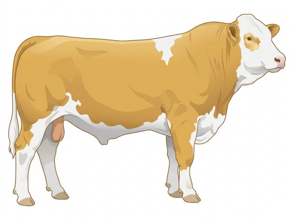 Gold with a full white face, white brisket and underline and colored patches on a mostly white body Fullblood Simmental Bull