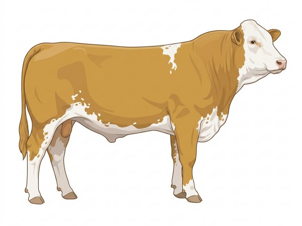 Gold with a full white face, white brisket and underline, white spots and ticking in the white Fullblood Simmental Steer