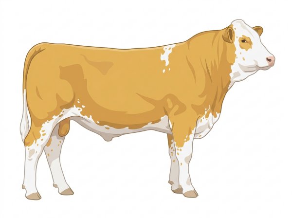 Gold with a full white face, white brisket, underline and legs, white spots and ticking in the white Fullblood Simmental Steer