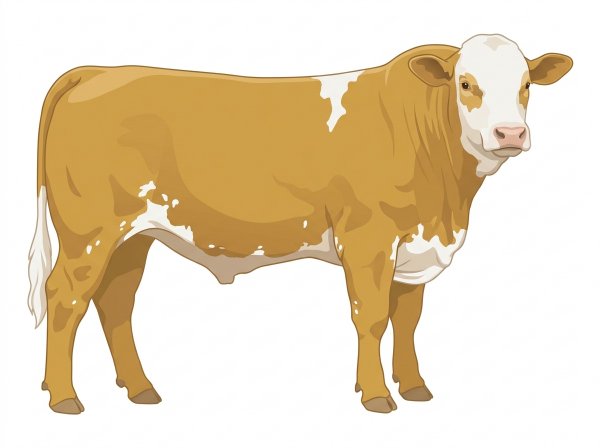 Gold with a white face, a few white spots and ticking in the white Fullblood Simmental Steer