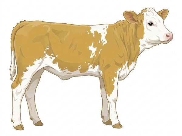 Gold with a white face, white in large patches and ticking in the white Fullblood Simmental Heifer