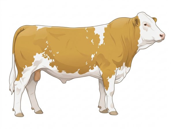 Gold with a white face, white in large patches and ticking in the white Fullblood Simmental Bull