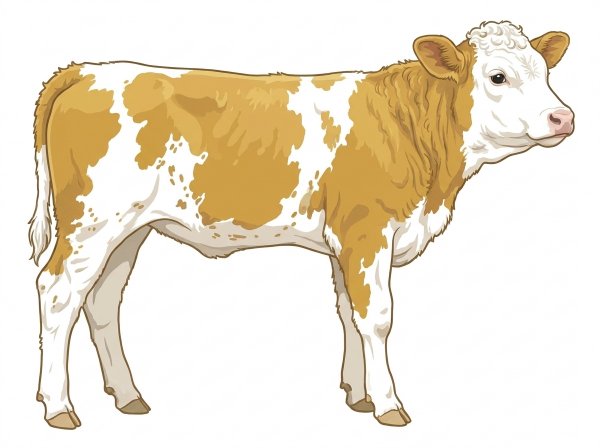 Gold with white in large patches and ticking in the white Fullblood Simmental Heifer
