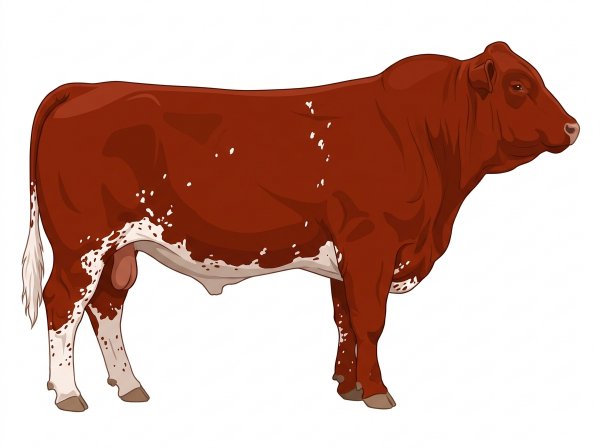 Red with a few white spots and ticking in the white Fullblood Simmental Bull