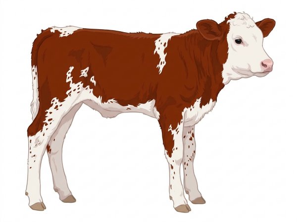 Red with a white face, white in large patches and ticking in the white Fullblood Simmental Cow