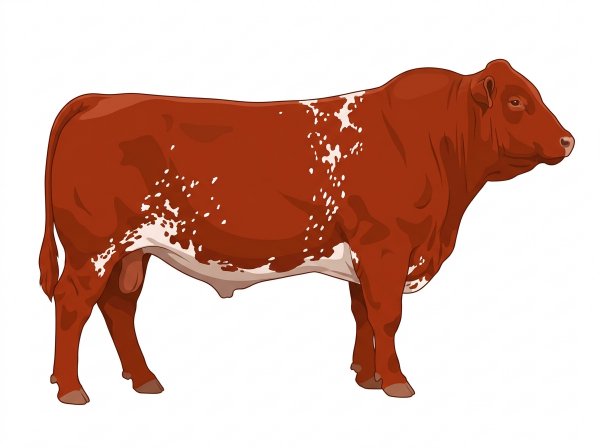 Red with white spots and ticking in the white Fullblood Simmental Bull