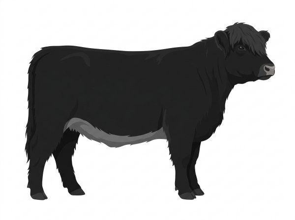 Black with a pale muzzle ring and lighter underline Highlander Heifer