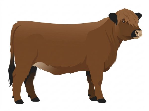 Brown with black points and a pale muzzle ring and lighter underline Highlander Heifer
