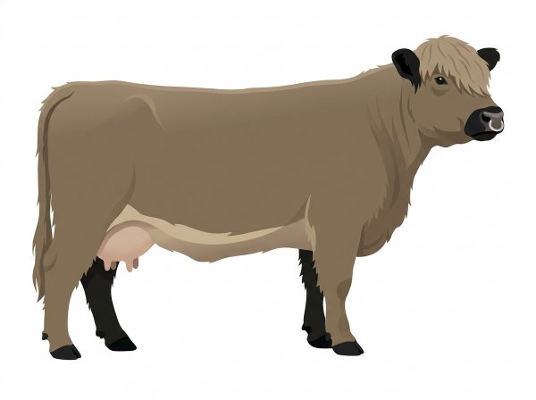 Dun with black points and a pale muzzle ring and lighter underline Highlander Cow