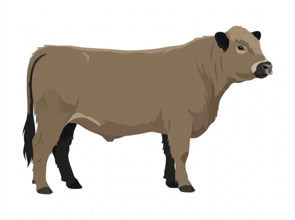 Dun with black points and a pale muzzle ring and lighter underline Highlander Steer