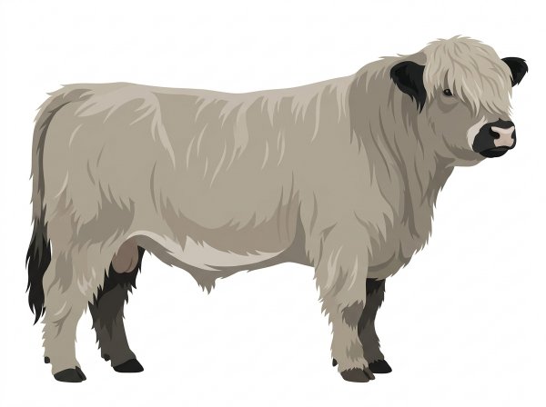Silver Dun with black points and a pale muzzle ring and lighter underline Highlander Bull