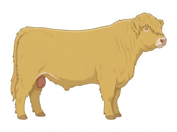 Yellow Dun with a pale muzzle ring and lighter underline Highlander Bull