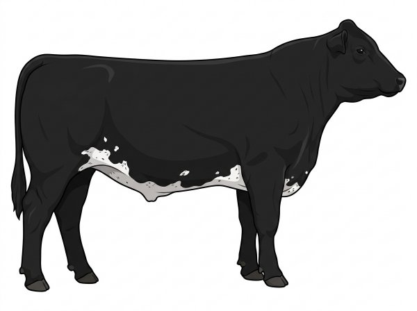 Black with a few white spots and ticking in the white Maine-Anjou Cross Steer