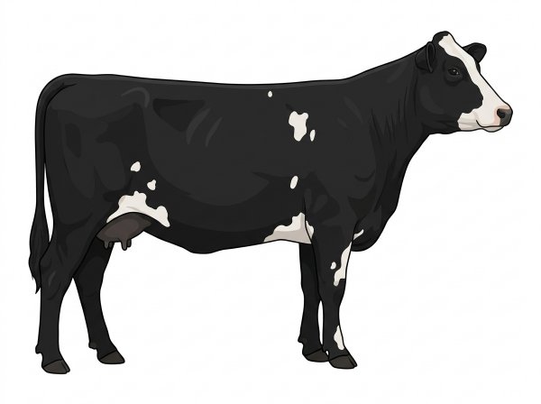 Black with a partial white face and a few white spots Maine-Anjou Cross Cow
