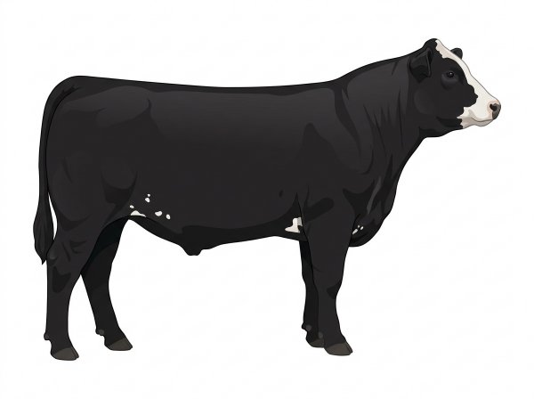 Black with a partial white face and a few white spots Maine-Anjou Cross Steer