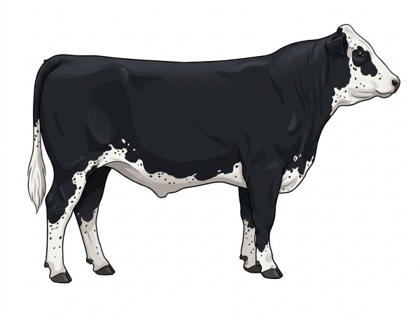 Black with white spots and ticking in the white Maine-Anjou Cross Steer