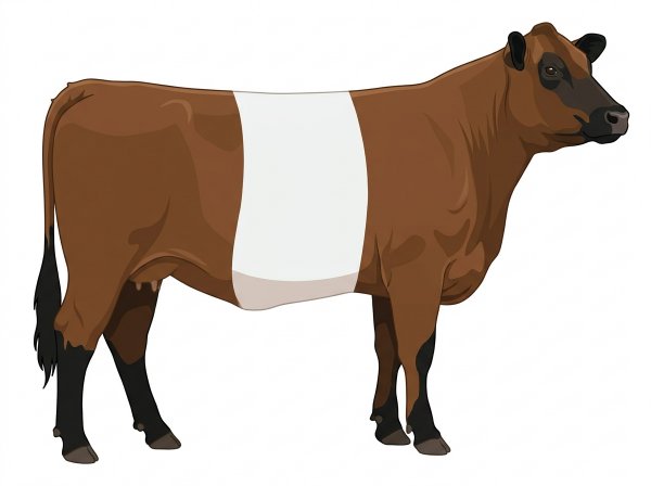 Brown with black points and a white belt around the midsection Maine-Anjou Cross Cow