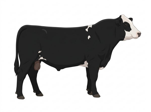 Black with a partial white face and a few white spots MaineTainer Bull