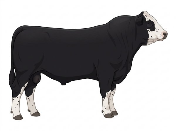 Black with a partial white face and ticking in the white MaineTainer Bull