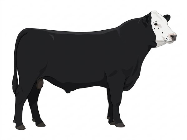 Black with a white face, a few white spots and ticking in the white MaineTainer Bull