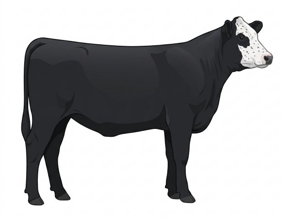 Black with a white face and ticking in the white MaineTainer Heifer