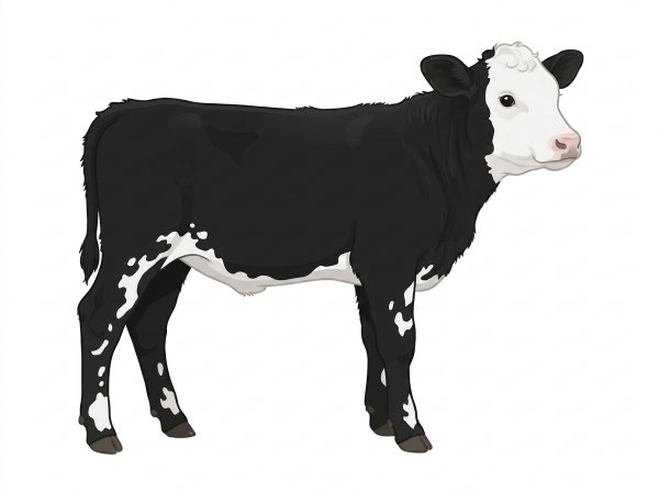Black with a white face and white spots MaineTainer Cow