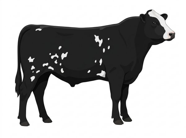 Black with a white face and white spots MaineTainer Bull
