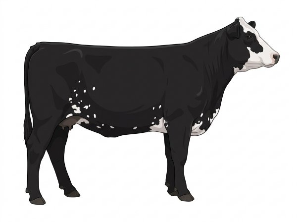 Black with a white face and white spots MaineTainer Cow