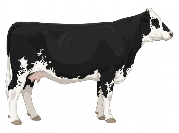 Black with a white face, white in large patches and ticking in the white MaineTainer Cow