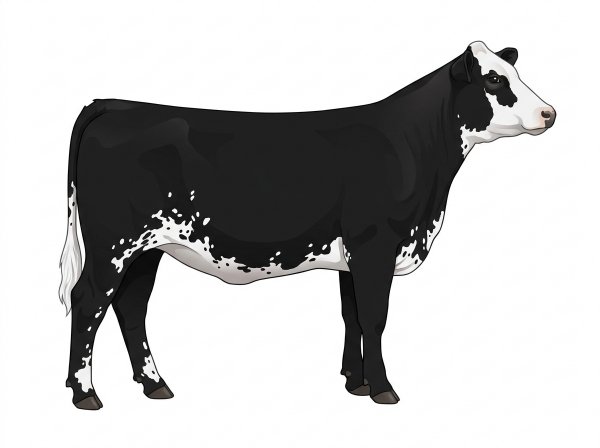 Black with a white face, white spots and ticking in the white MaineTainer Heifer