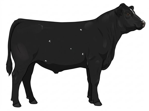 Black with minimal white face markings and a few white spots MaineTainer Steer