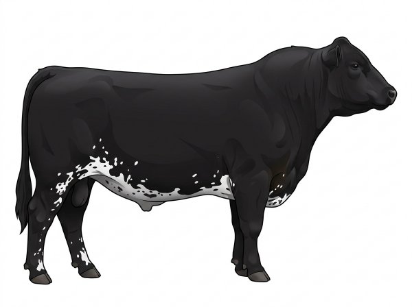 Black with white spots and ticking in the white MaineTainer Bull