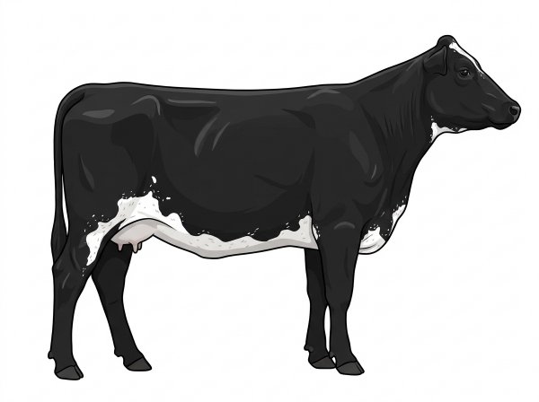 Black with white spots and ticking in the white MaineTainer Cow