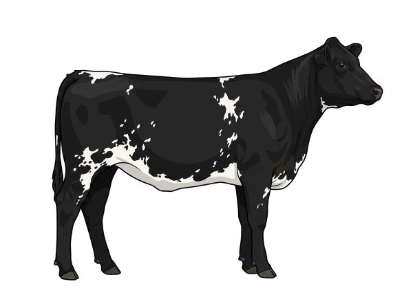 Black with white spots and ticking in the white MaineTainer Heifer