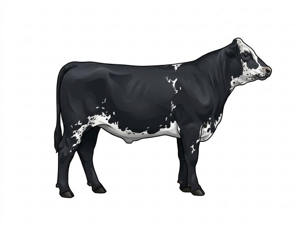 Black with white spots and ticking in the white MaineTainer Steer