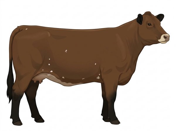 Brown with black points, a pale muzzle ring and lighter underline and a few white spots MaineTainer Cow