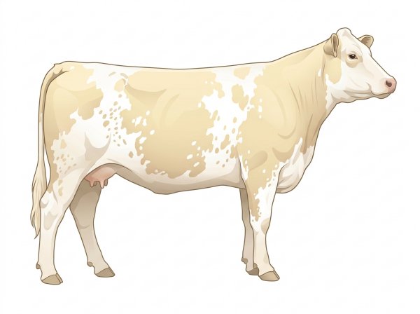 Cream with white spots and ticking in the white MaineTainer Cow