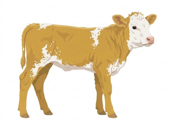 Gold with a white face, white spots and ticking in the white MaineTainer Heifer