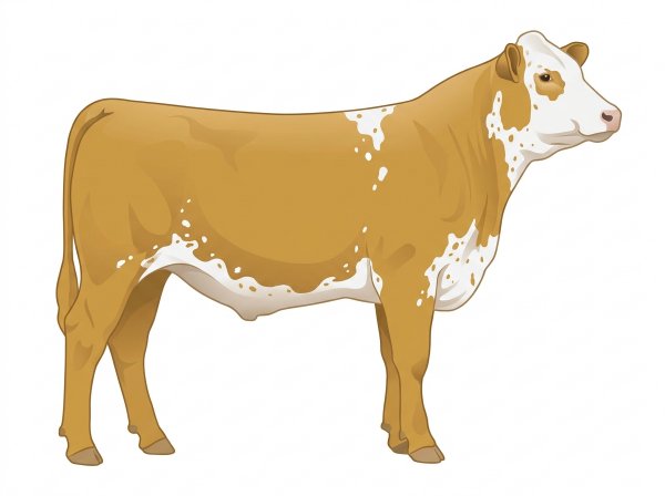 Gold with a white face, white spots and ticking in the white MaineTainer Steer