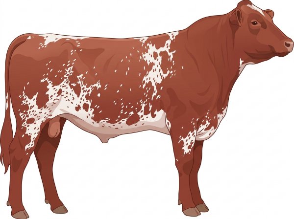 Red roan with white spots and ticking in the white MaineTainer Bull