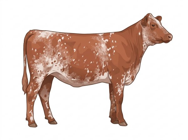 Red roan with white spots and ticking in the white MaineTainer Heifer