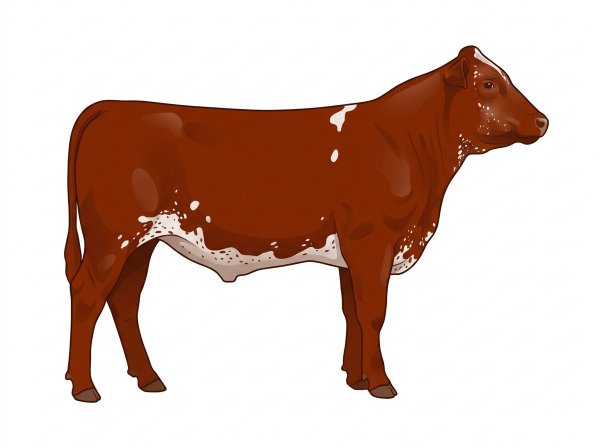 Red with a few white spots and ticking in the white MaineTainer Steer