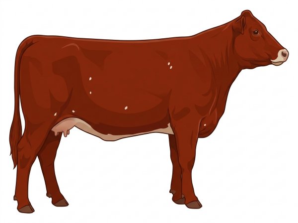 Red with a pale muzzle ring and lighter underline and a few white spots MaineTainer Cow