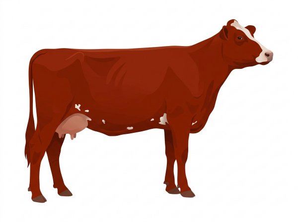 Red with minimal white face markings and a few white spots MaineTainer Cow