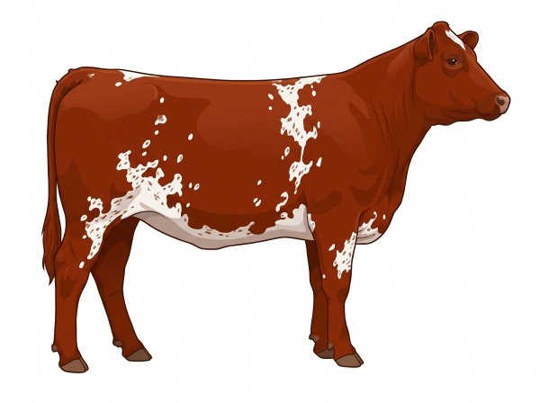Red with white spots and ticking in the white MaineTainer Heifer