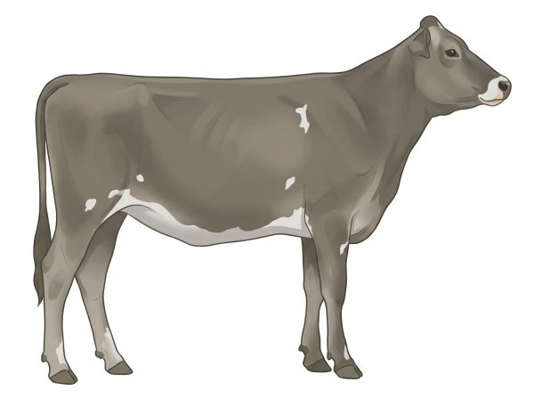 Smoky with a pale muzzle ring and lighter underline and a few white spots MaineTainer Heifer